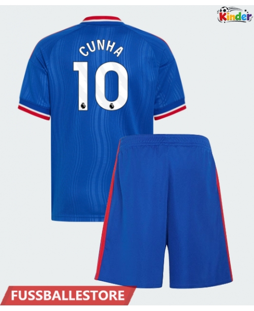 Günstige Manchester United Matheus Cunha #10 Auswärts Trikotsatzt Kinder 2026-27 Kurzarm (+ Kurze Hosen)